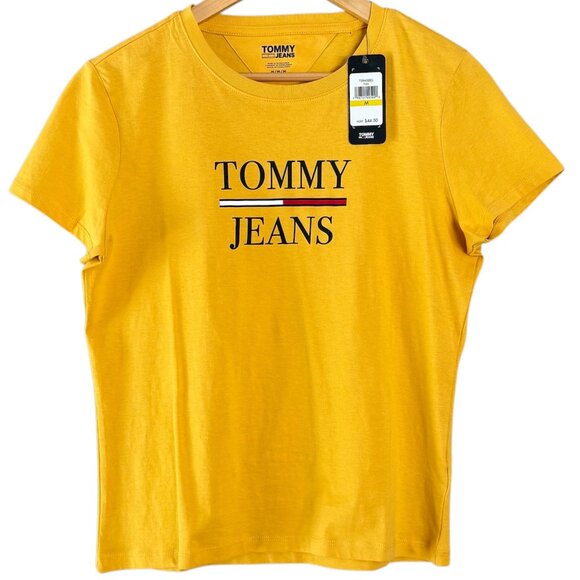 Tommy Jeans Tops - Tommy Jeans Womens Preppy Casual T-Shirt Sz S or M Yellow Short Sleeve Crew Neck
